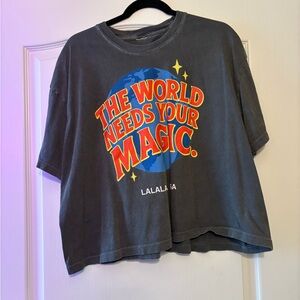 Dressed in LALA Charcoal Tee with Vibrant Graphic